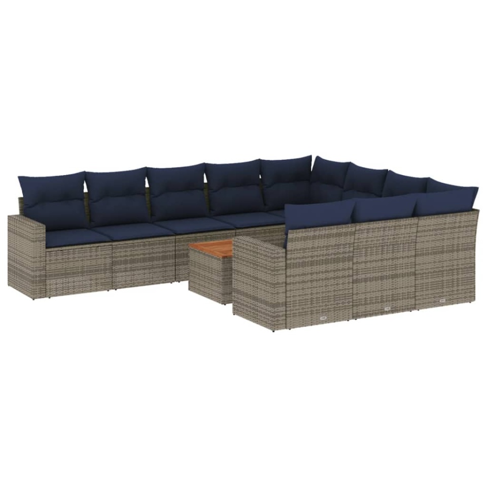 Set canapele de grădină cu perne, 11 piese, gri, poliratan - 1 | YEO