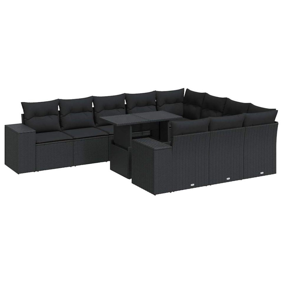 Set canapele de grădină cu perne, 11 piese, negru, poliratan - 1 | YEO