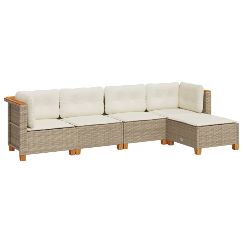 Set canapele de grădină cu perne, 5 piese, bej, poliratan - 1 | YEO