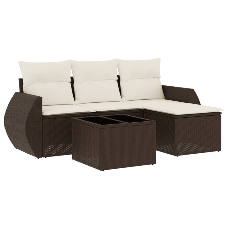 Set canapele de grădină cu perne, 5 piese, maro, poliratan - 1 | YEO