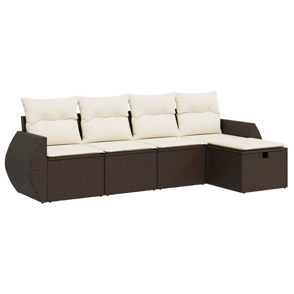 Set canapele de grădină cu perne, 5 piese, maro, poliratan - 1 | YEO