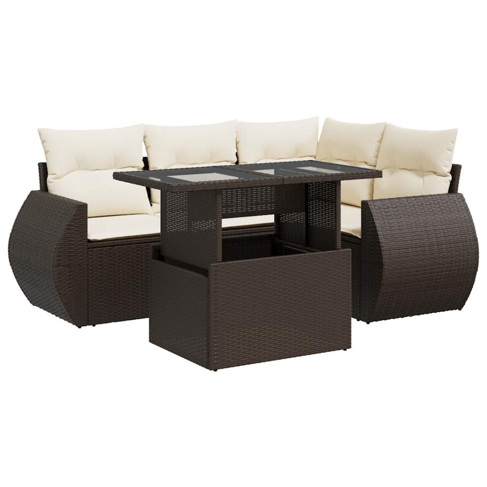 Set canapele de grădină cu perne, 5 piese, maro, poliratan - 1 | YEO