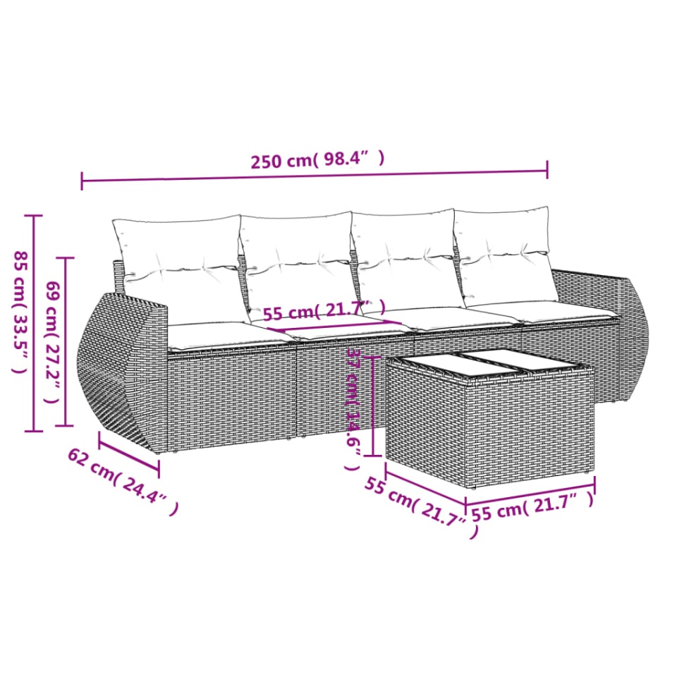 Set canapele de grădină cu perne, 5 piese, maro, poliratan - 2 | YEO