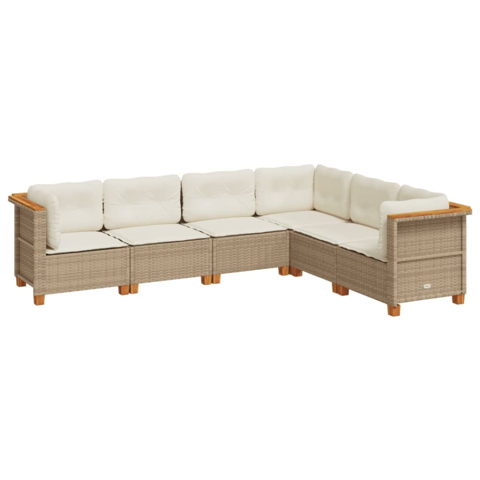 Set canapele de grădină cu perne, 6 piese, bej, poliratan - 1 | YEO