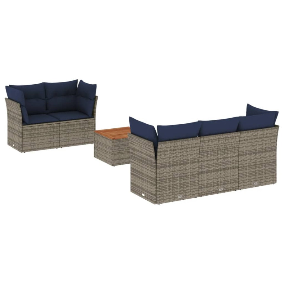 Set canapele de grădină cu perne, 6 piese, gri, poliratan - 1 | YEO