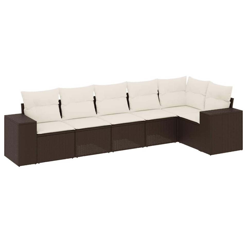 Set canapele de grădină cu perne, 6 piese, maro, poliratan - 1 | YEO