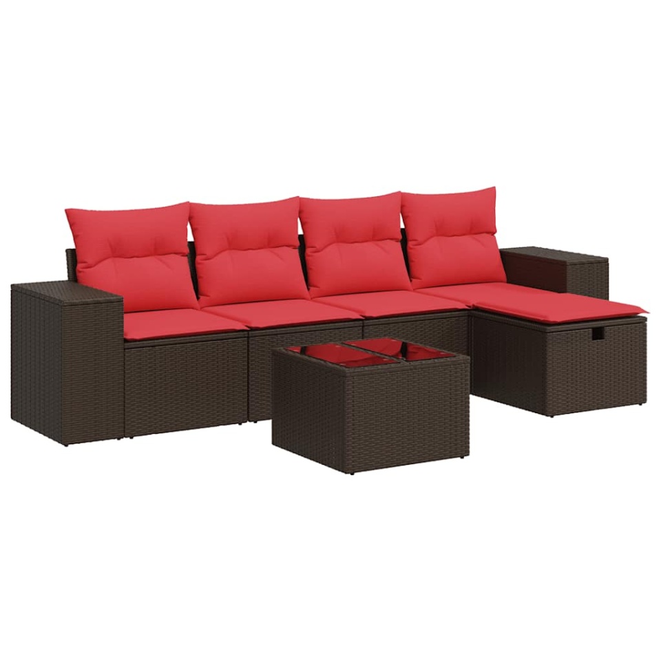 Set canapele de grădină cu perne, 6 piese, maro, poliratan - 1 | YEO