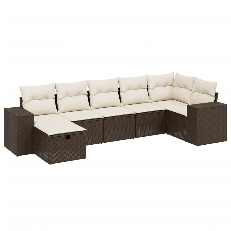 Set canapele de grădină cu perne, 7 piese, maro, poliratan - 1 | YEO