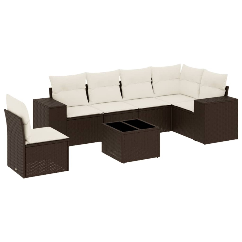 Set canapele de grădină cu perne, 7 piese, maro, poliratan - 1 | YEO