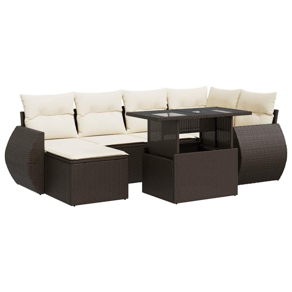 Set canapele de grădină cu perne, 7 piese, maro, poliratan - 1 | YEO