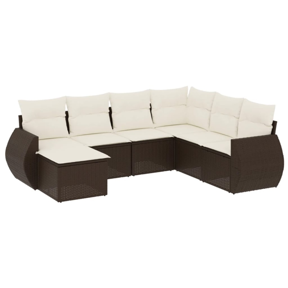 Set canapele de grădină cu perne, 7 piese, maro, poliratan - 1 | YEO