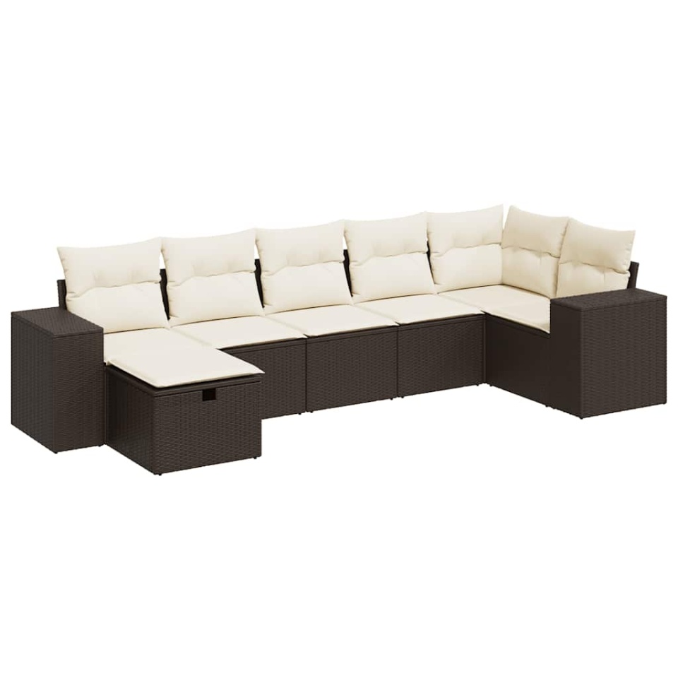 Set canapele de grădină cu perne, 7 piese, maro, poliratan - 1 | YEO