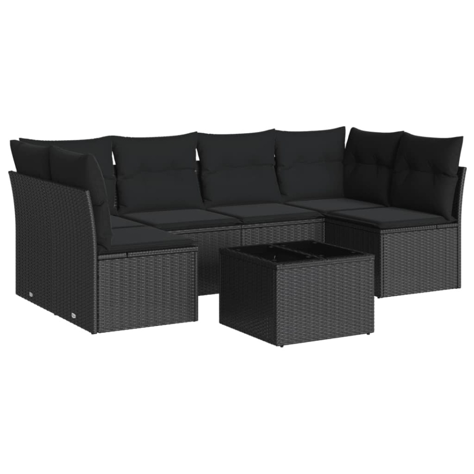Set canapele de grădină cu perne, 7 piese, negru, poliratan - 1 | YEO