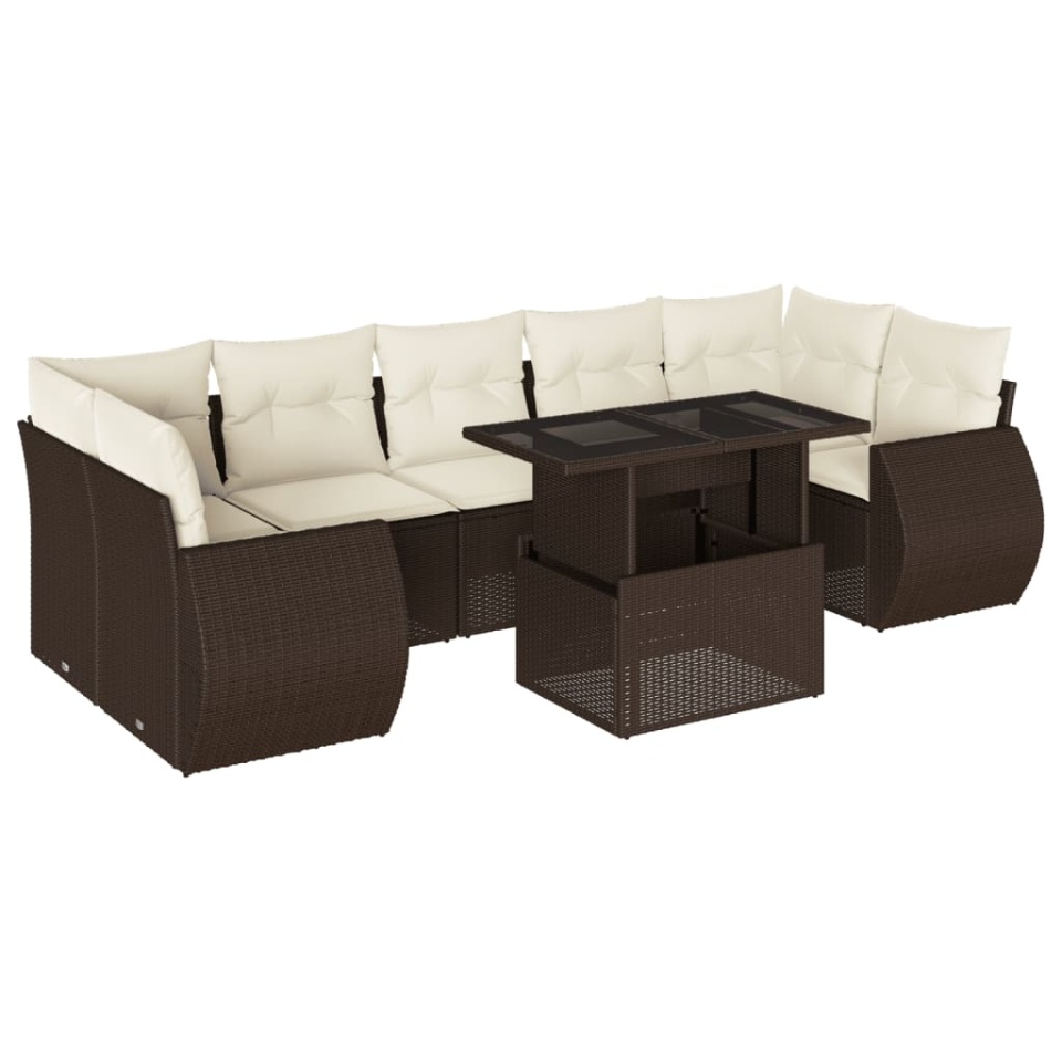Set canapele de grădină cu perne, 8 piese, maro, poliratan - 1 | YEO
