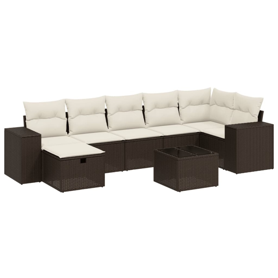 Set canapele de grădină cu perne, 8 piese, maro, poliratan - 1 | YEO