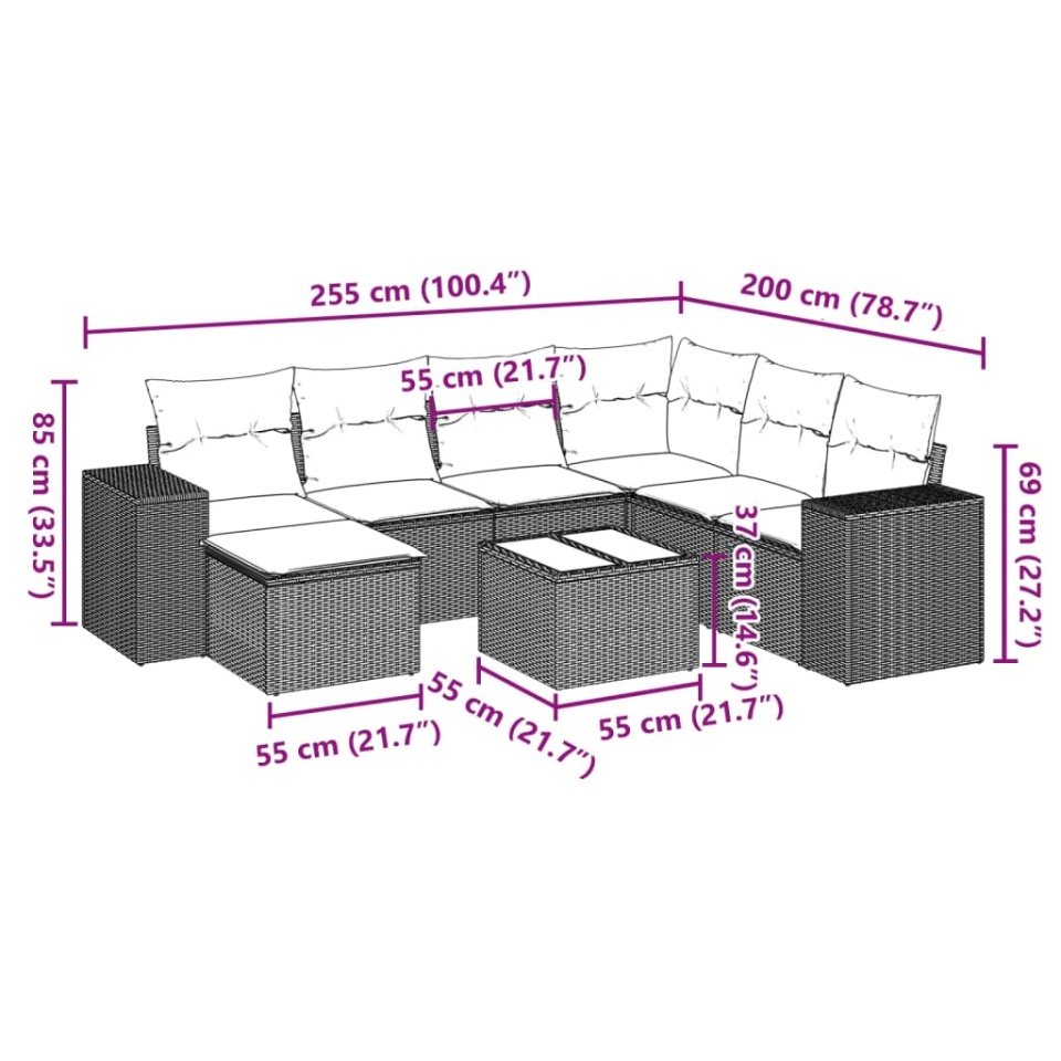 Set canapele de grădină cu perne, 8 piese, maro, poliratan - 2 | YEO