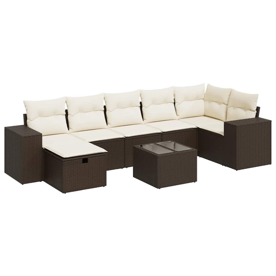 Set canapele de grădină cu perne, 8 piese, maro, poliratan - 1 | YEO
