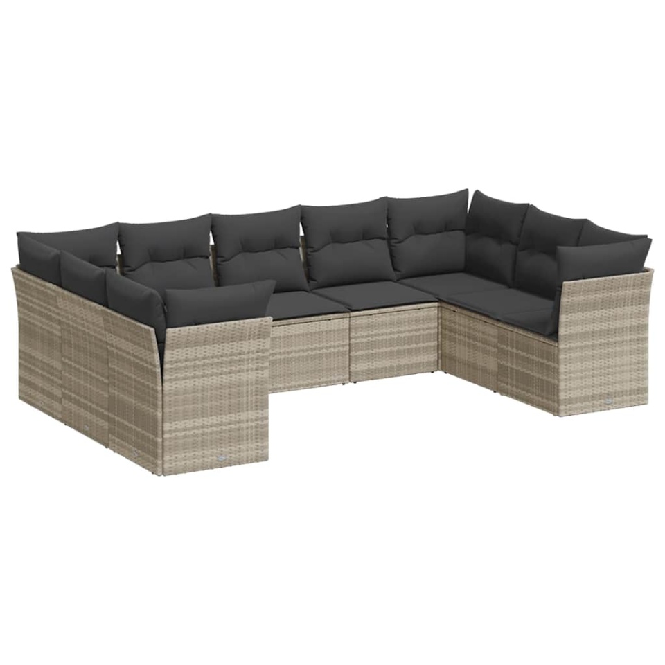 Set canapele de grădină cu perne, 9 piese gri deschis poliratan - 1 | YEO