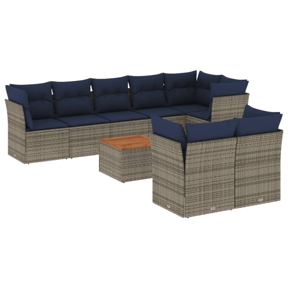 Set canapele de grădină cu perne, 9 piese, gri, poliratan - 1 | YEO