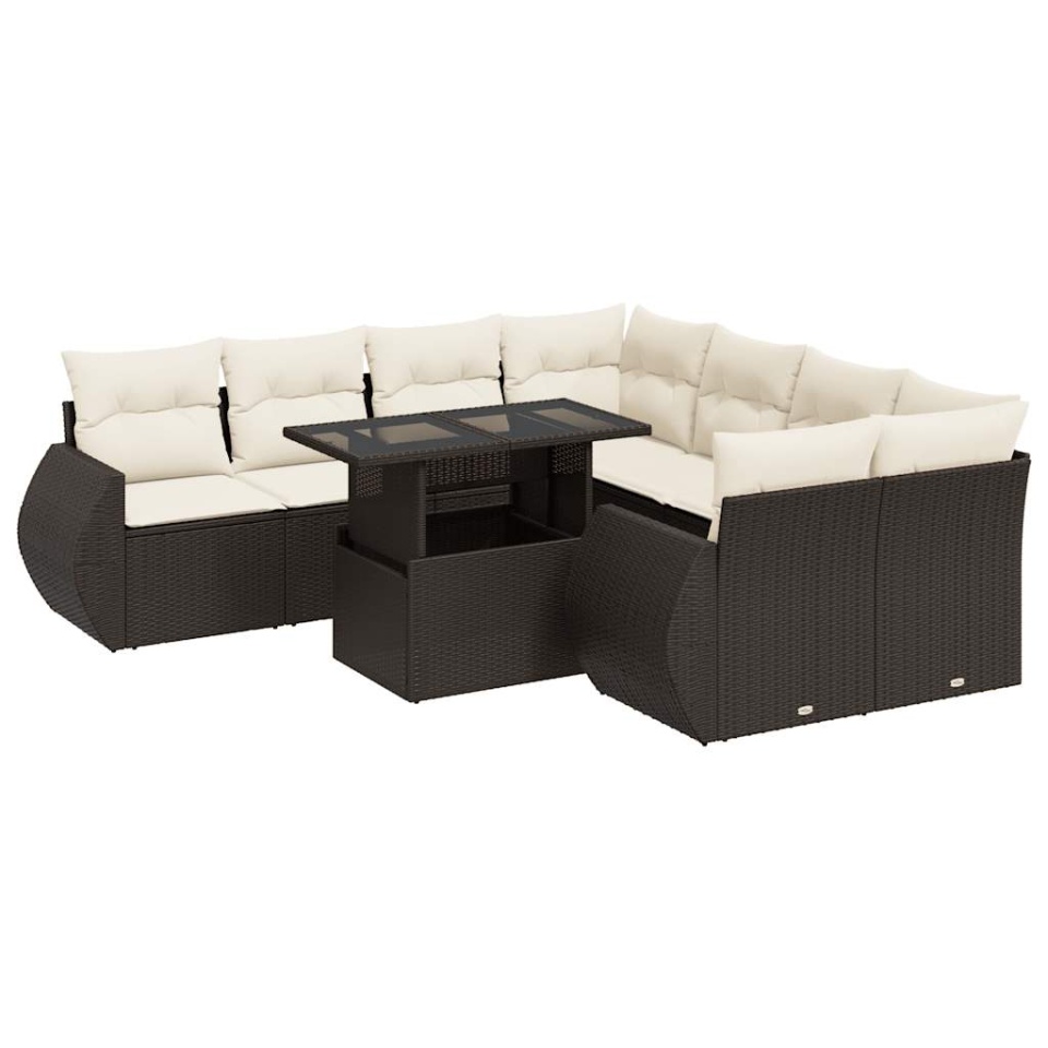 Set canapele de grădină cu perne, 9 piese, maro, poliratan - 1 | YEO