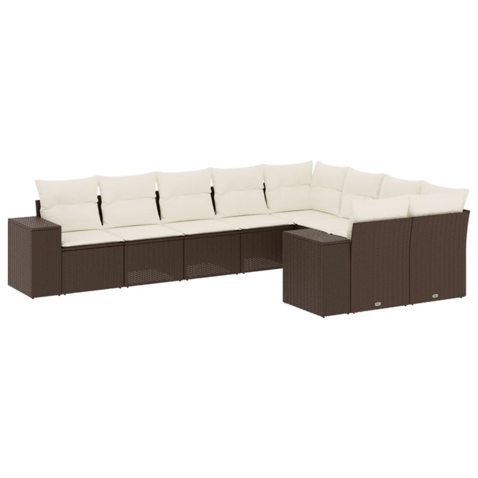 Set canapele de grădină cu perne, 9 piese, maro, poliratan - 1 | YEO