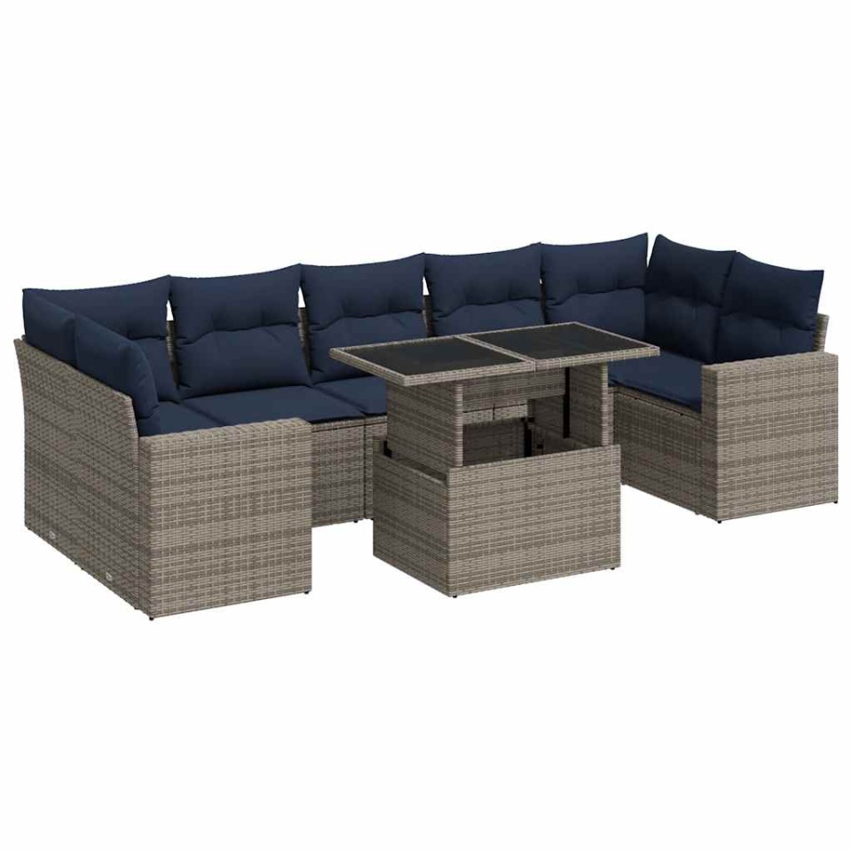 Set canapele grădină cu perne 8 piese gri poliratan/lemn acacia - 1 | YEO