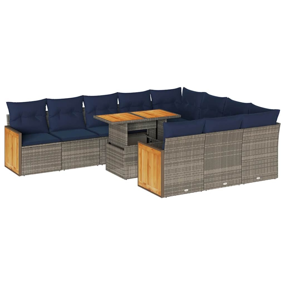 Set canapele grădină perne 11 piese, gri, poliratan/lemn acacia - 1 | YEO