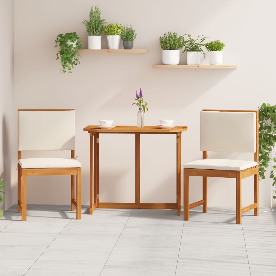 Set de 2 scaune de grădină fără brațe, cu perne, din lemn solid de acacia, marca