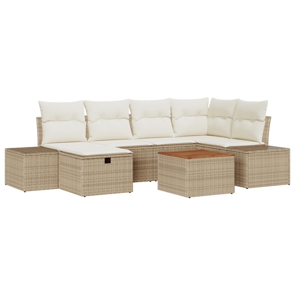 Set de 7 piese de sofa de grădină cu perne Bej din ratan poliesteric - 1 | YEO
