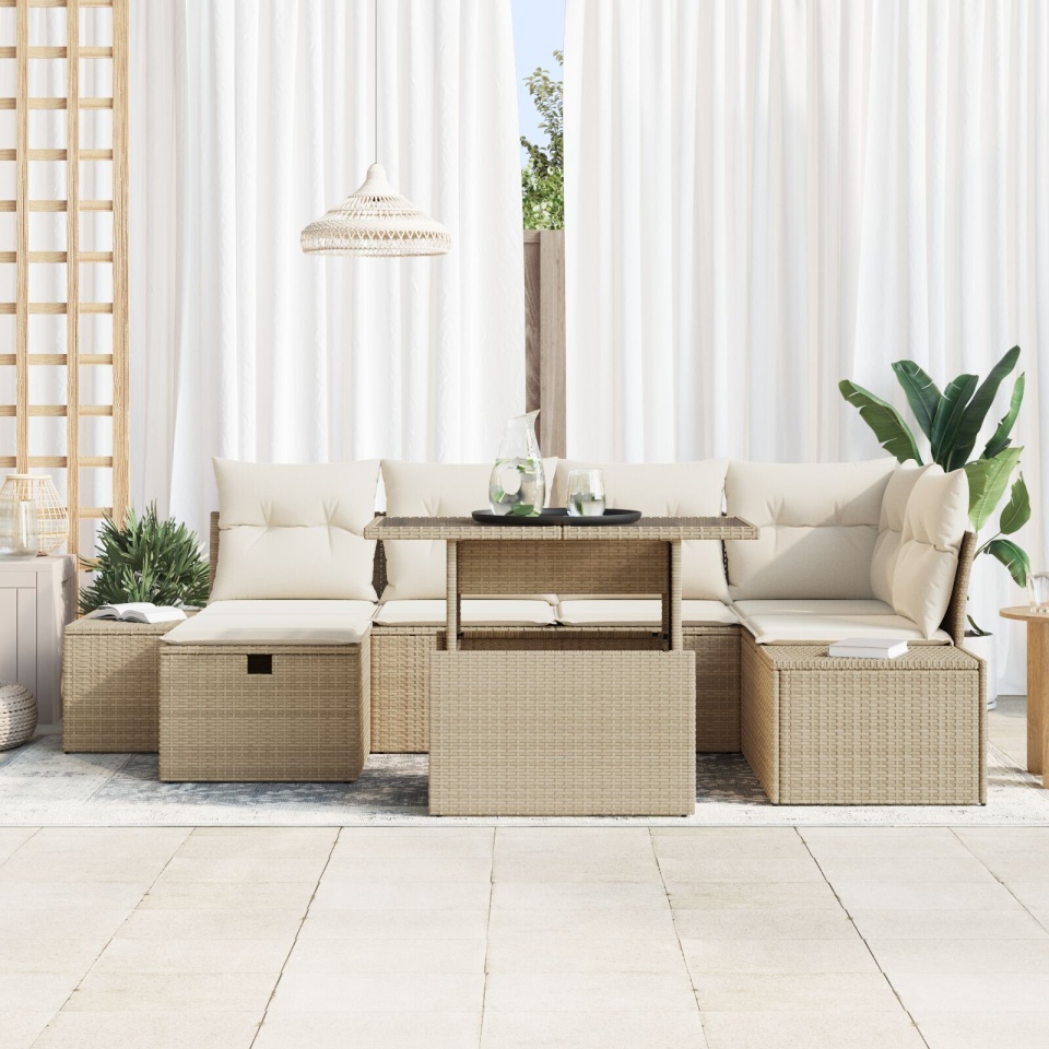 Set de 7 Piese de Sofa de Grădină cu Perne Bej Polirat - 2 | YEO