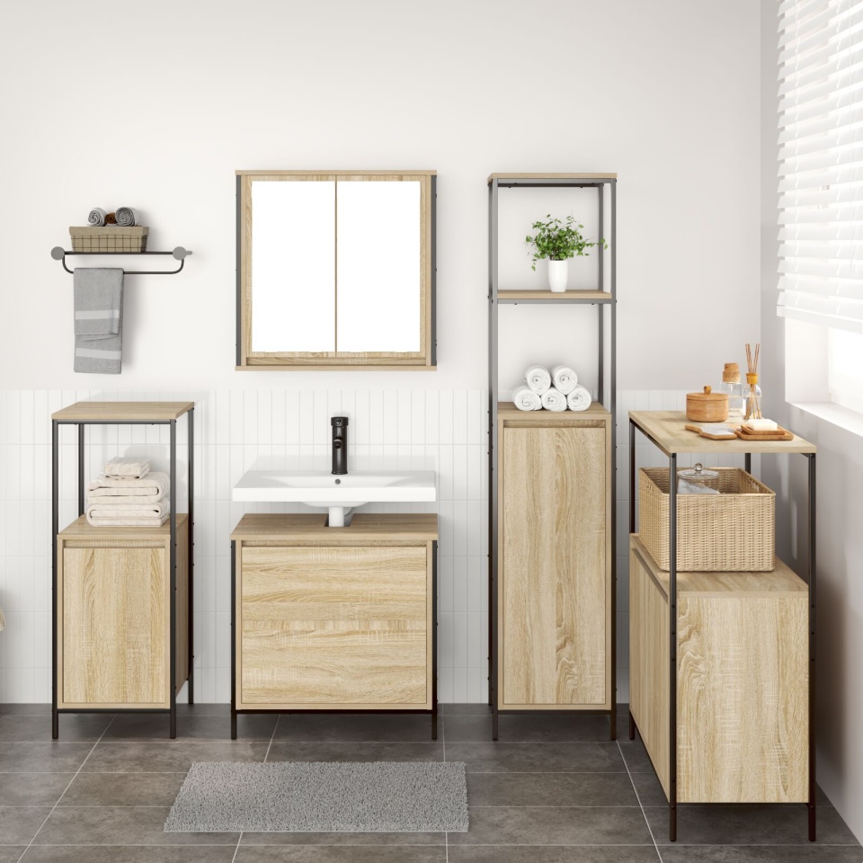 Set de baie , 5 piese, din lemn îngineresc, stejar Sonoma - 3 | YEO