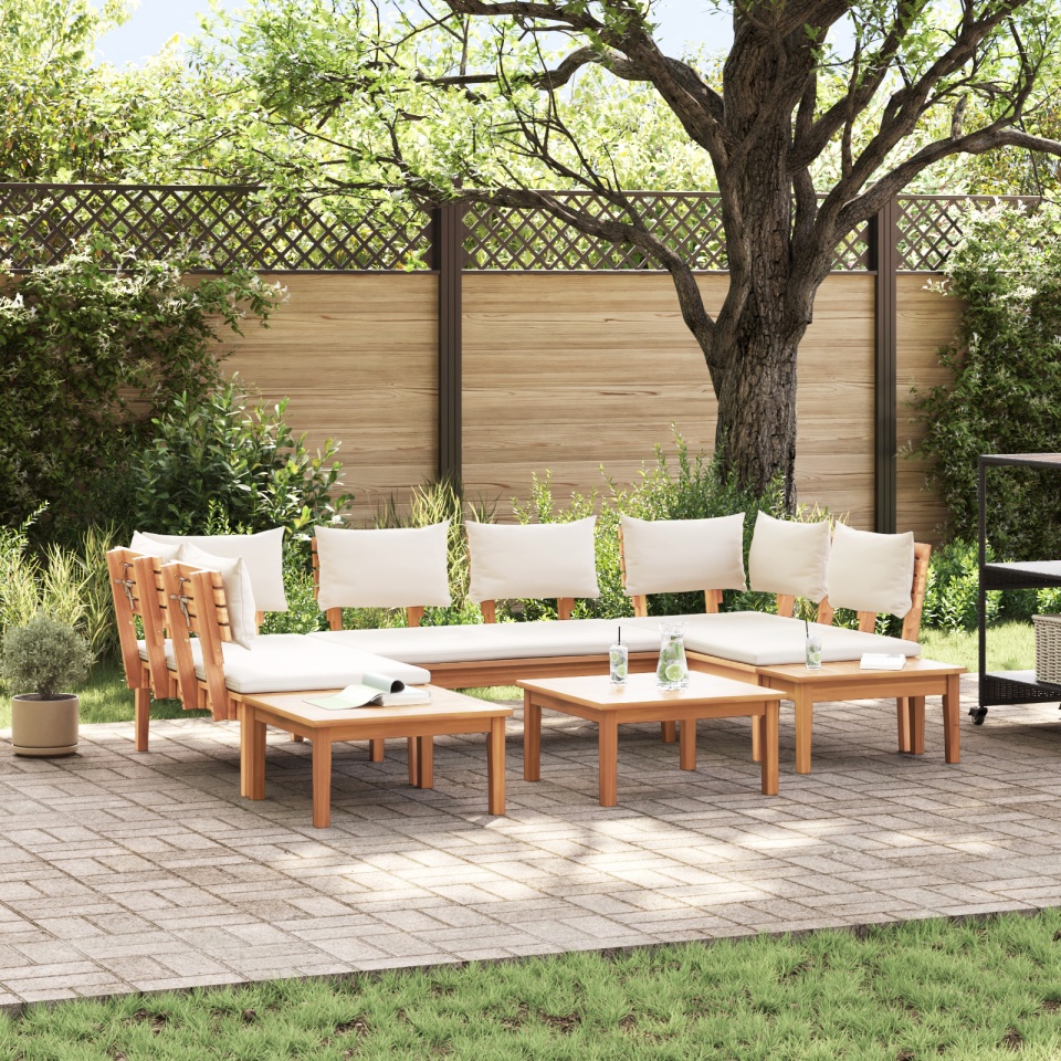 Set de Bănci de Grădină cu Perne Lemn Solid Teak, Set de Bănci de Grădină cu 2 Piese Lemn Solid Teak