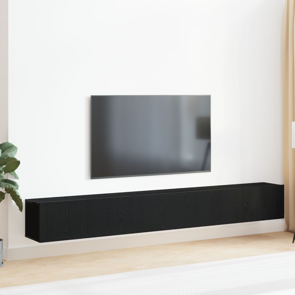 Set de cabinet TV 3 piese negru din lemn ingineresc