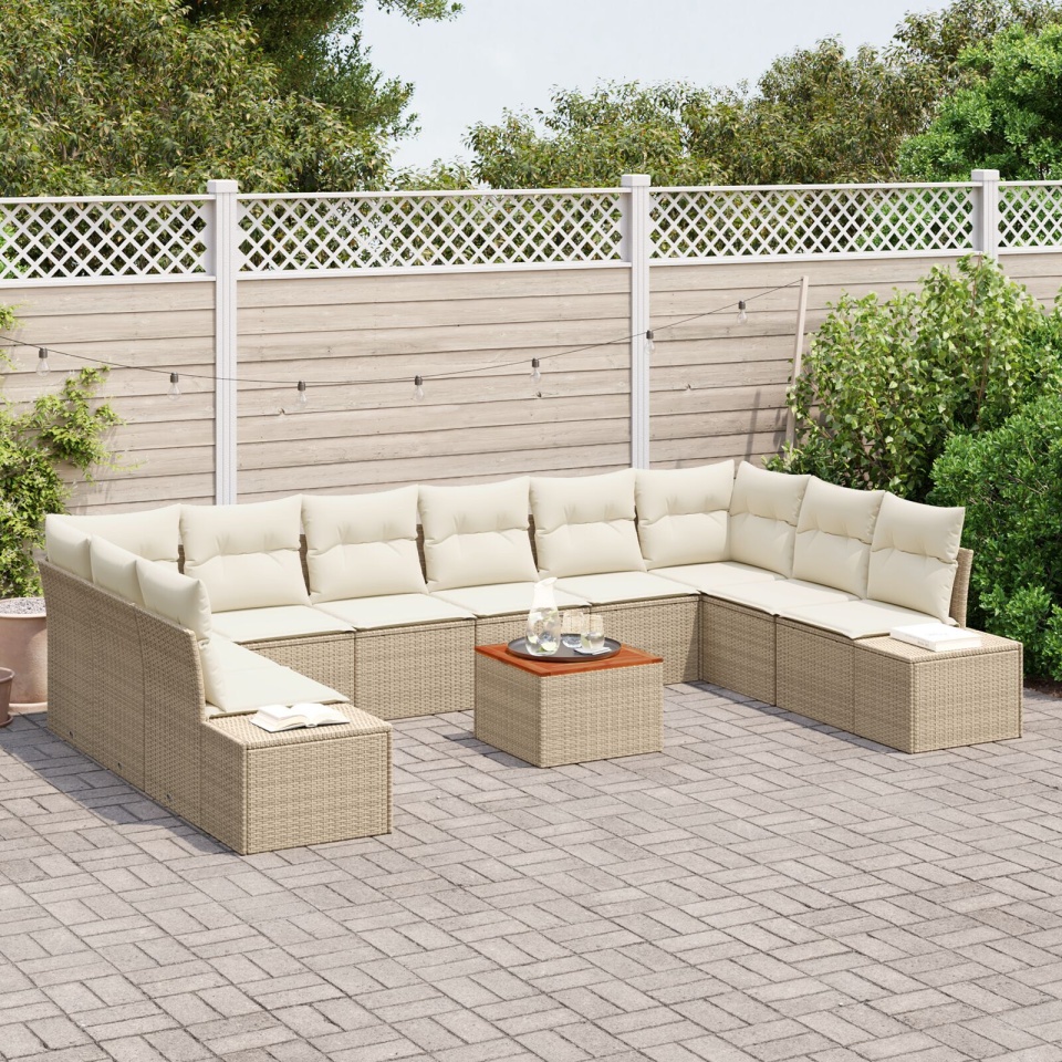 Set de canapea 11 Piese cu Perne Bej Ratan Poli Acacia - 2 | YEO