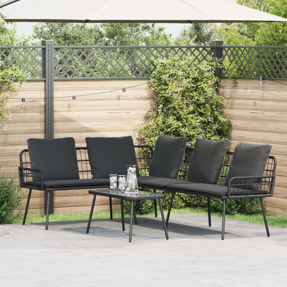 Set de canapea de grădină 2 piese cu perne Negru Poly Rattan