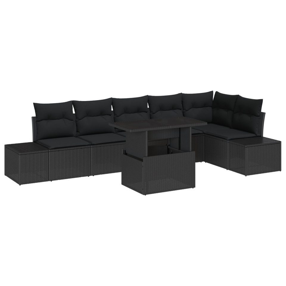Set de Canapea de Grădină 7 Piese Cărbune Ratan, poliester - 1 | YEO