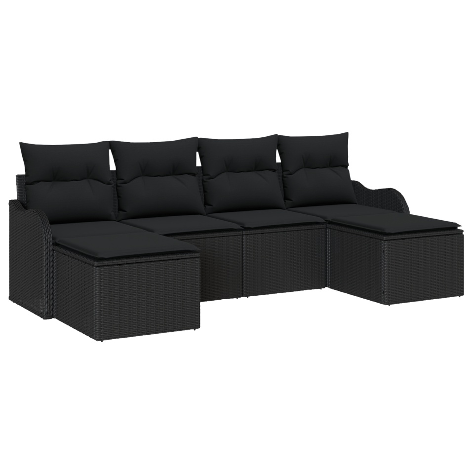 Set de Canapea de Grădină cu Perne Negru Ratan Polimer, Canapea de Grădină cu 2 Locuri și Perne Negru Ratan Polimer - 1 | YEO