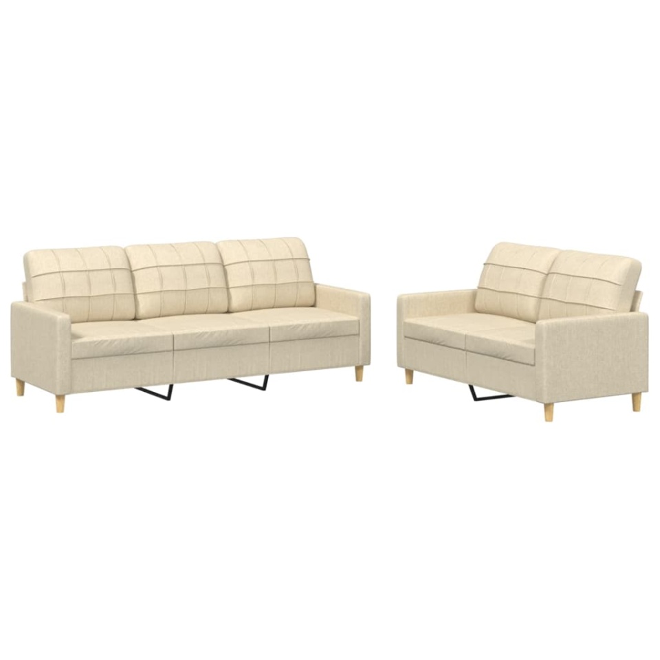 Set de canapele cu perne, 2 piese, crem, textil - 1 | YEO