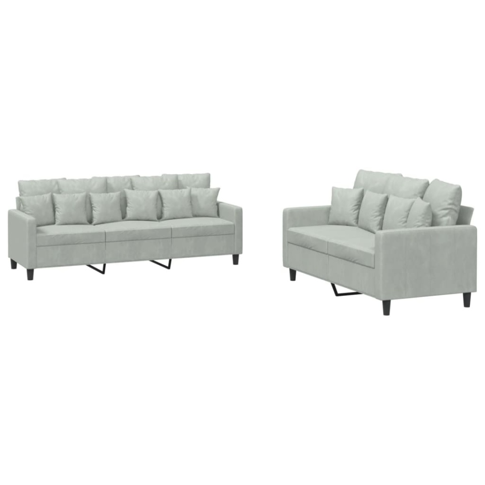 Set de canapele cu perne, 2 piese, gri deschis, catifea - 1 | YEO