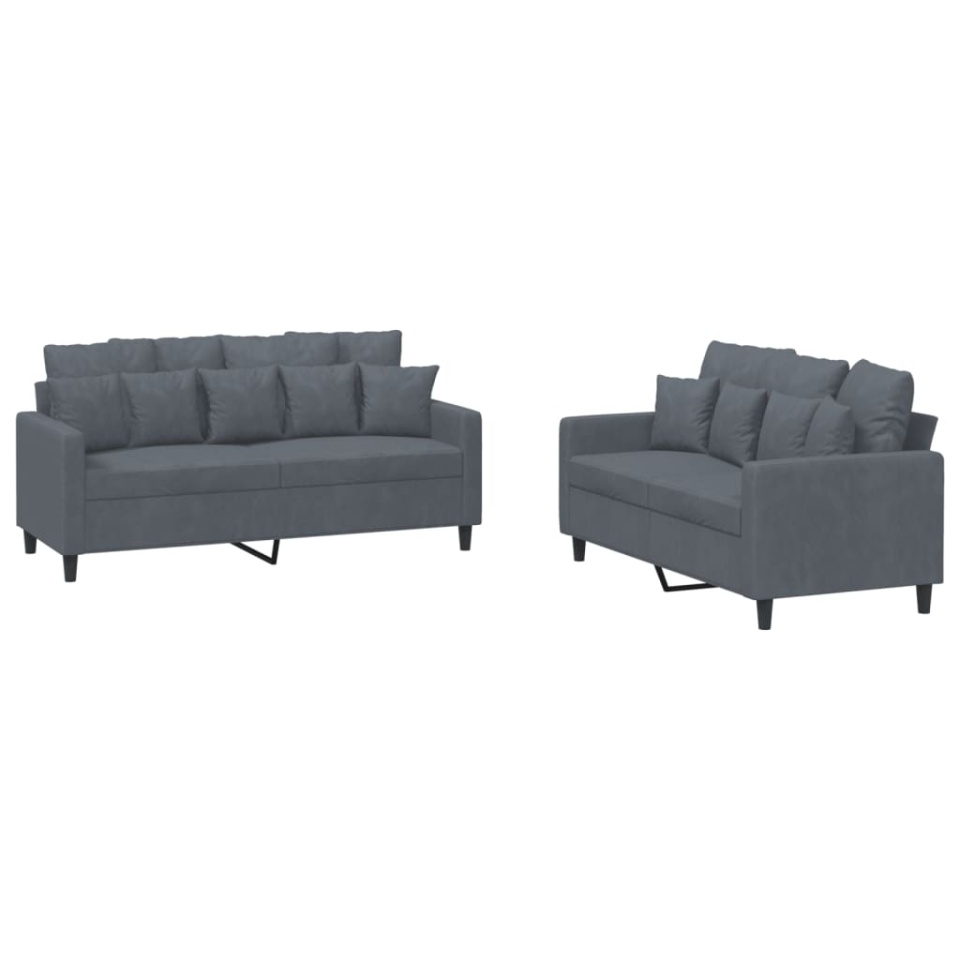 Set de canapele cu perne, 2 piese, gri închis, catifea - 1 | YEO
