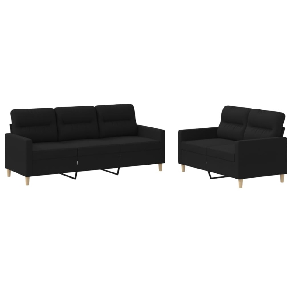 Set de canapele cu perne, 2 piese, negru, textil - 1 | YEO
