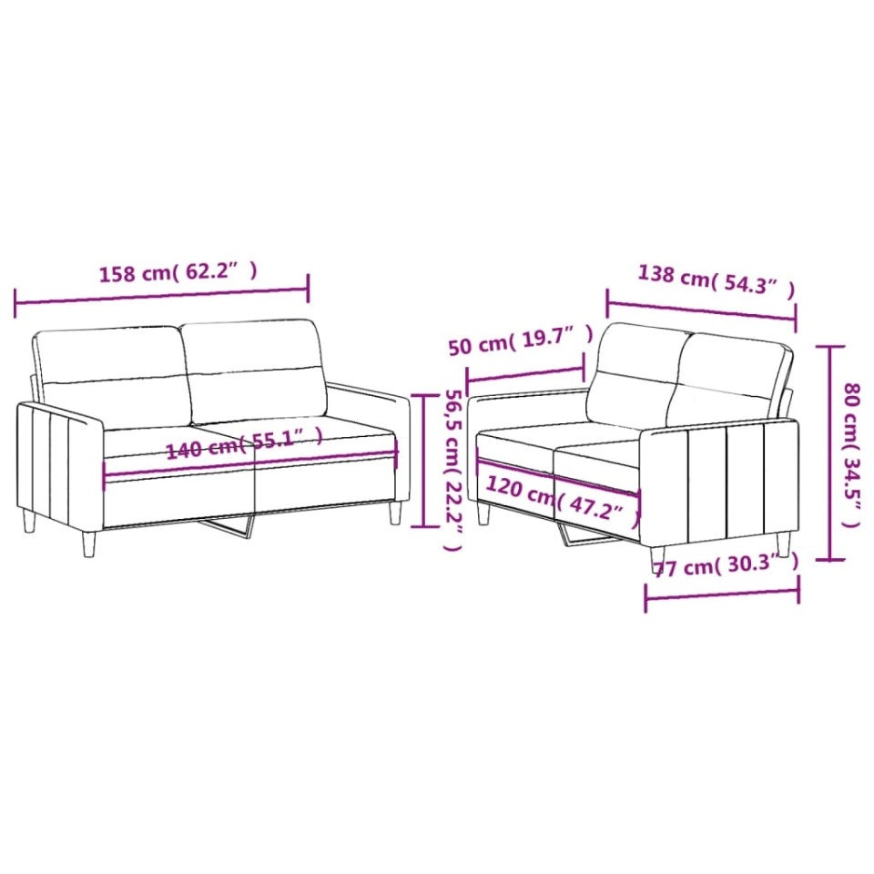 Set de canapele cu perne, 2 piese, negru, textil - 4 | YEO