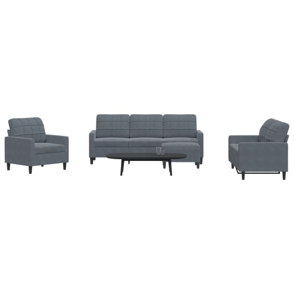 Set de canapele cu perne, 4 piese, gri închis, catifea
