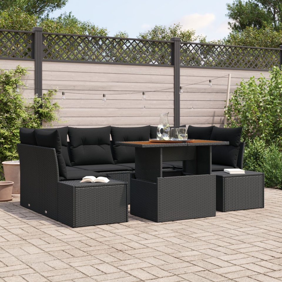 Set de Canapele pentru Grădină Set de 7 Negru Ratan Poli