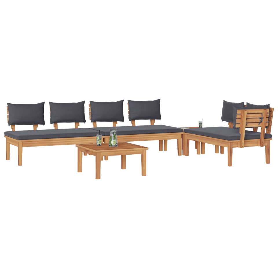 Set de dining de 5 piese cu perne din lemn masiv de tec, Set de bănci din grădină de 2 piese din lemn masiv de tec - 2 | YEO