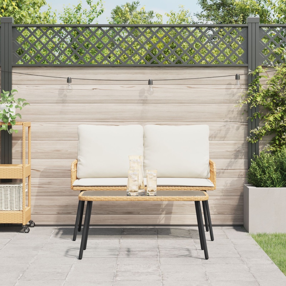 Set de dining de grădină 2 piese cu perne din poliratan natural - 3 | YEO