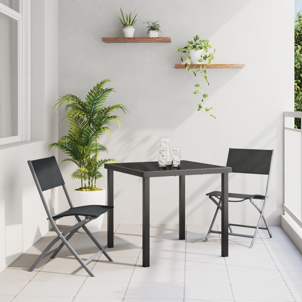 Set de dining de grădină 3 piese Negru Textilenă și Oțel