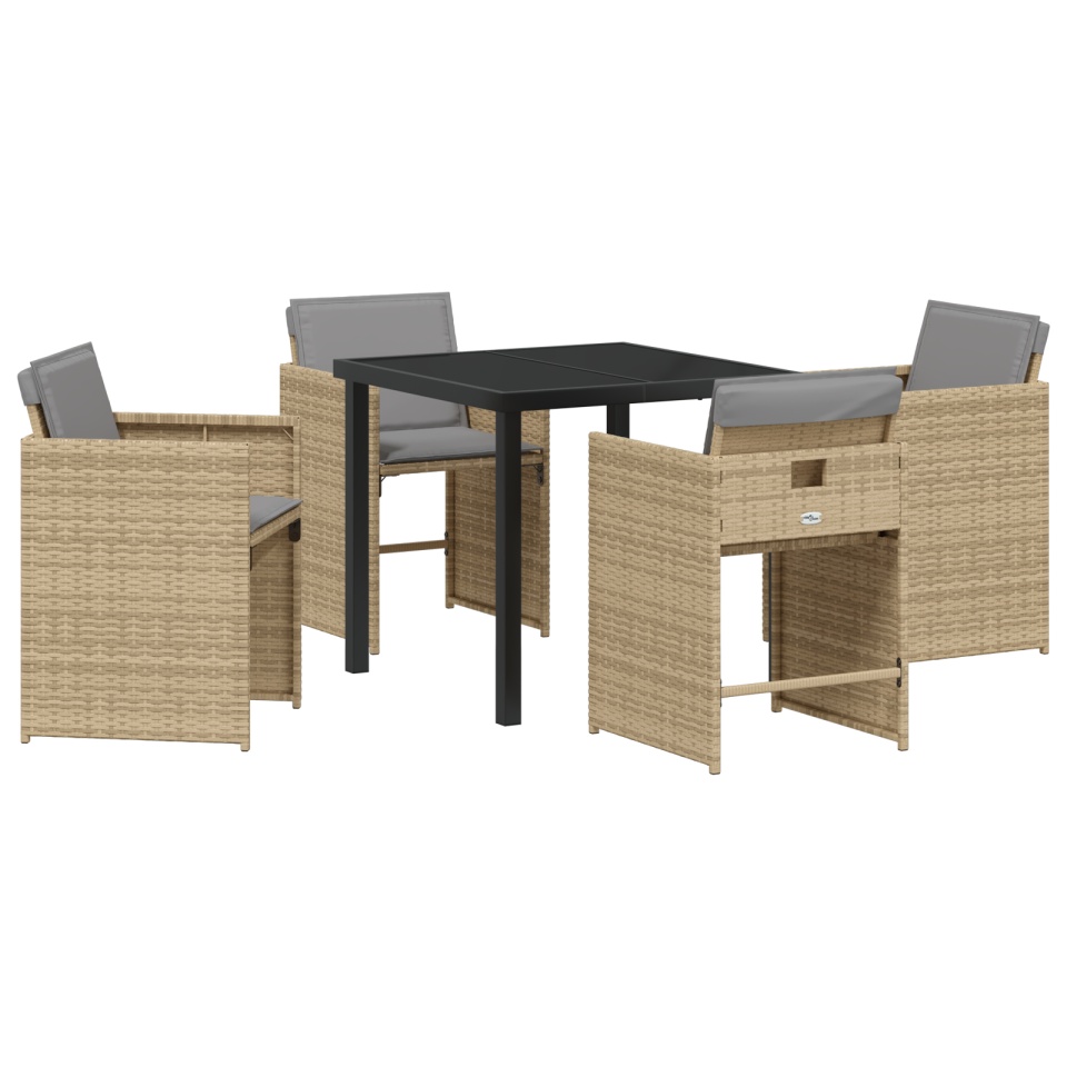 Set de dining de grădină 5 piese cu perne Bej Poliratan - 1 | YEO