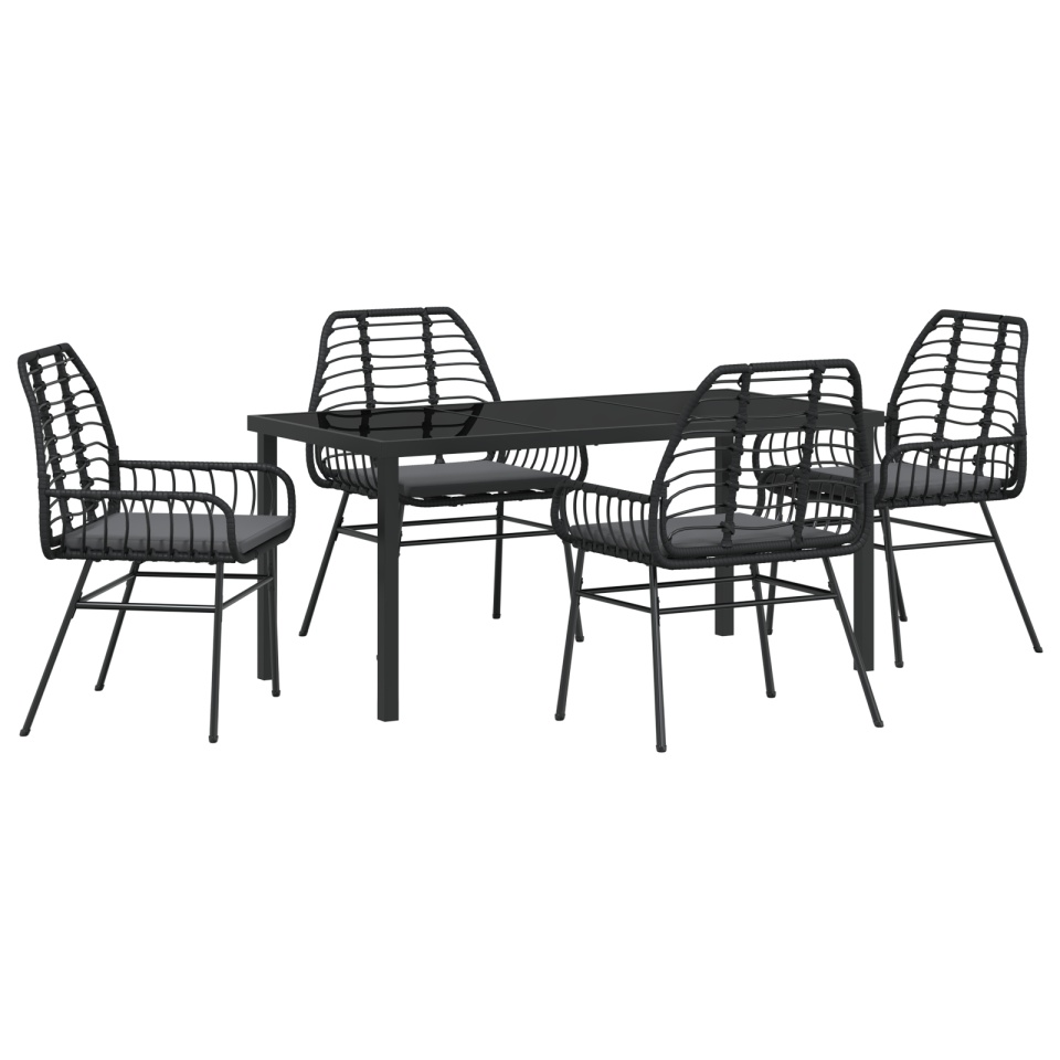 Set de dining de grădină 5 piese cu perne Negre din poliratan - 1 | YEO