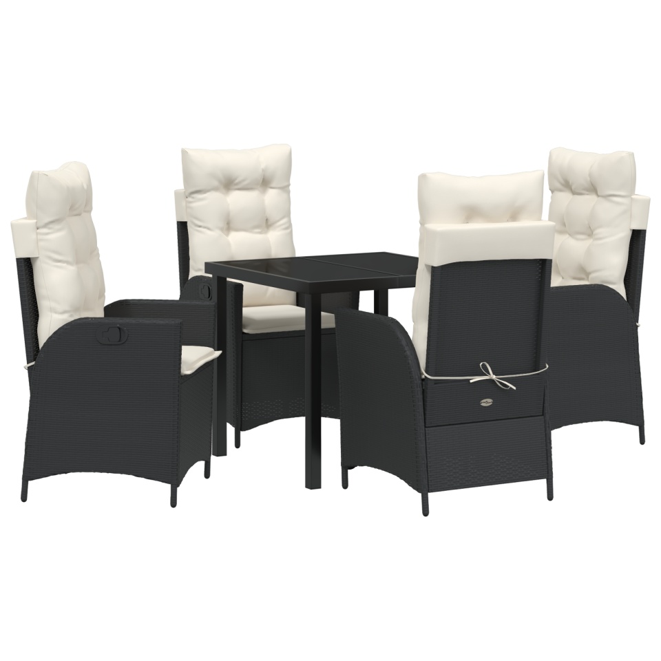 Set de dining de grădină cu 5 piese și perne - Poliratan negru - 1 | YEO